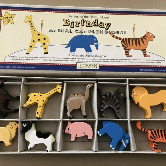 Restoration Hardware Other - Birthday Animal Candleholders Restoration Hardware 10 Pieces Wood Hand Painted